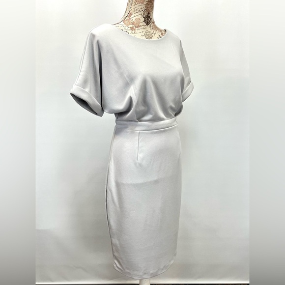ALEXIA ADMOR Light gray JACQUELINE short sleeve cocktail midi dress size 8 - Picture 11 of 16